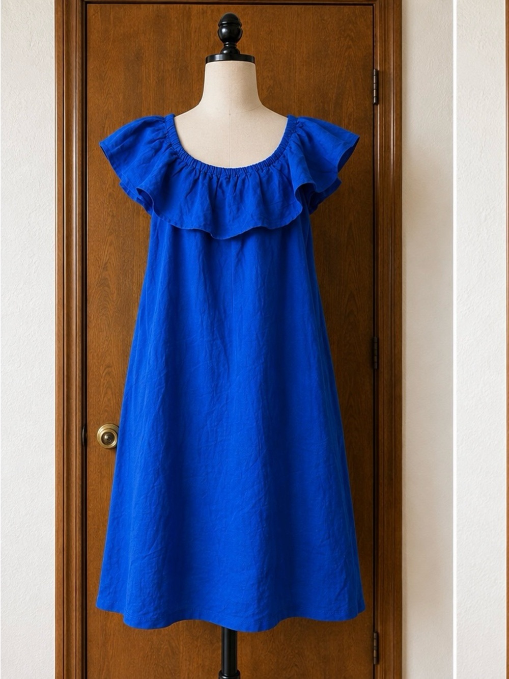 Tommy Bahama Dress Blue Linen Ruffle Flutter Sleeve Small Mini off shoulder